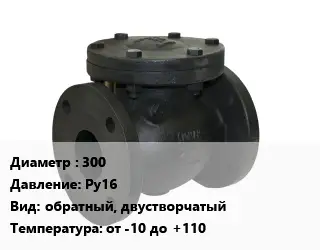 Клапан чугунный 300 Ру16 обратный, двустворчатый от -10 до +110